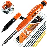 THORVALD Robuster Tieflochmarker Bleistift [+ 7 Minen + Spitzer + Schreibgriff] Set - Zimmermannsbleistift Dicke -Bohrlochmarker Druckbleistift Handwerker Holz Metall Beton Bau Baustelle